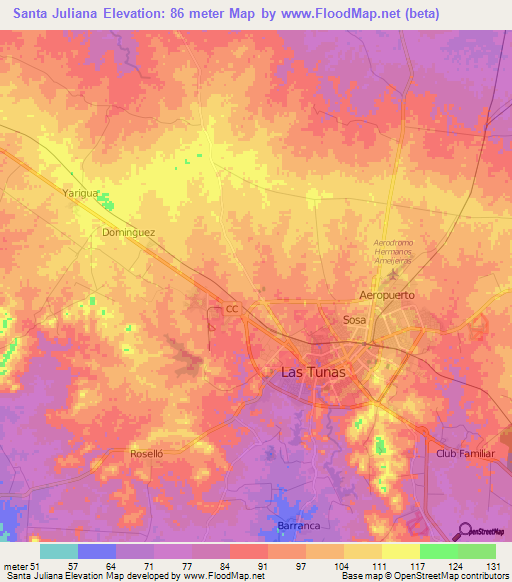 Santa Juliana,Cuba Elevation Map
