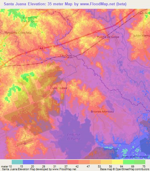 Santa Juana,Cuba Elevation Map