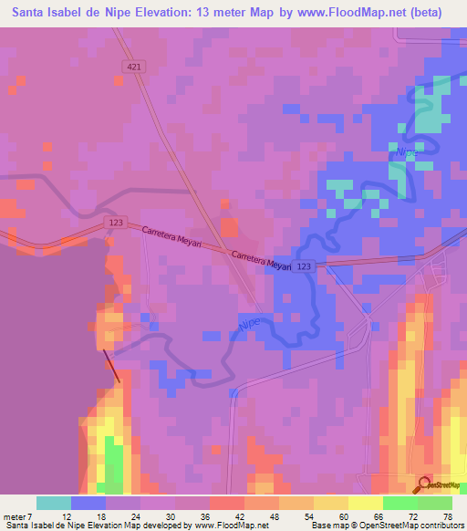 Santa Isabel de Nipe,Cuba Elevation Map