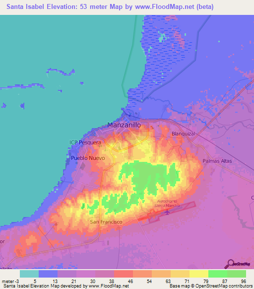 Santa Isabel,Cuba Elevation Map