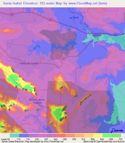 Santa Isabel,Cuba Elevation Map