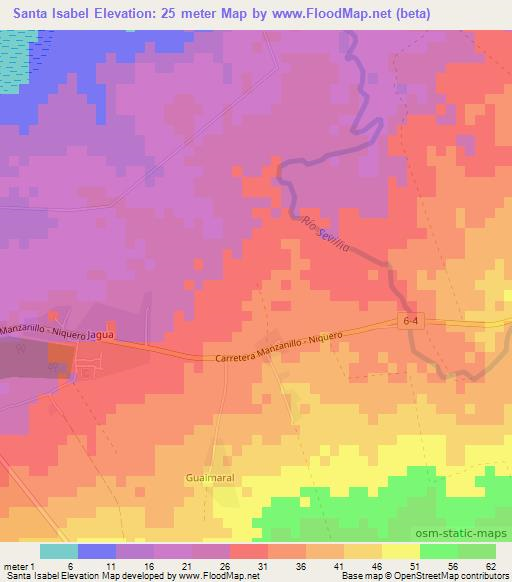 Santa Isabel,Cuba Elevation Map