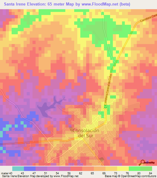 Santa Irene,Cuba Elevation Map