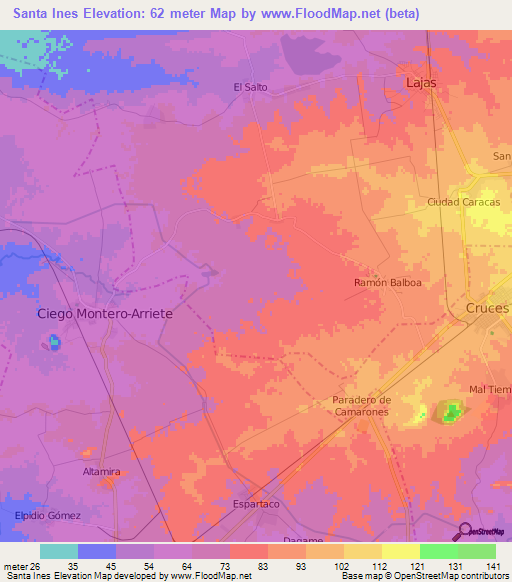 Santa Ines,Cuba Elevation Map