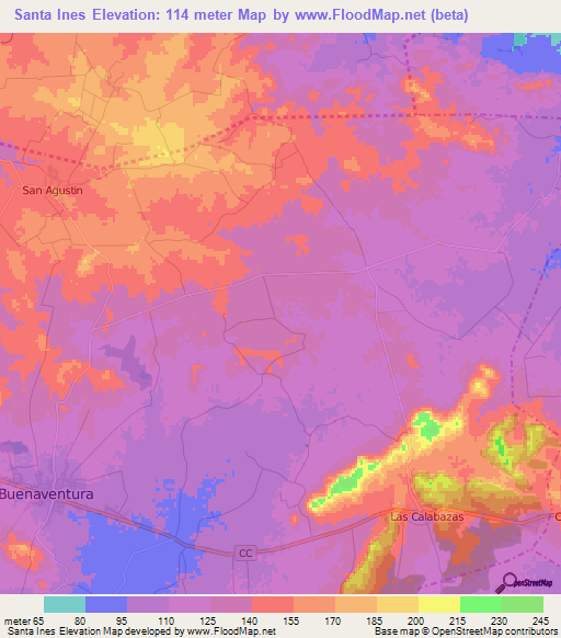 Santa Ines,Cuba Elevation Map