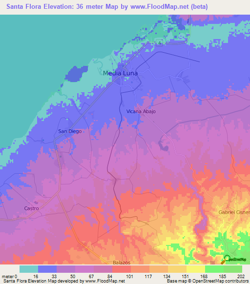 Santa Flora,Cuba Elevation Map