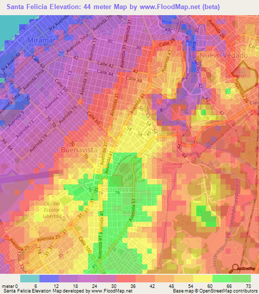Santa Felicia,Cuba Elevation Map