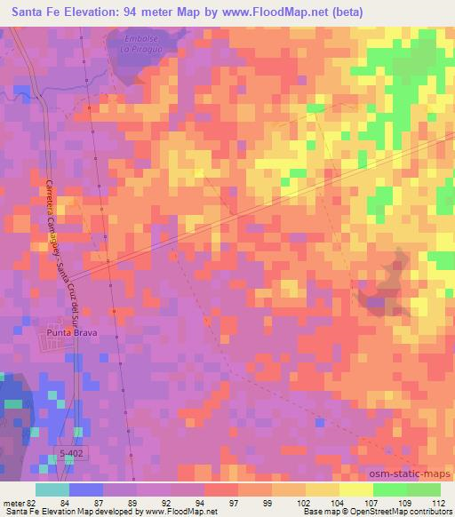 Santa Fe,Cuba Elevation Map