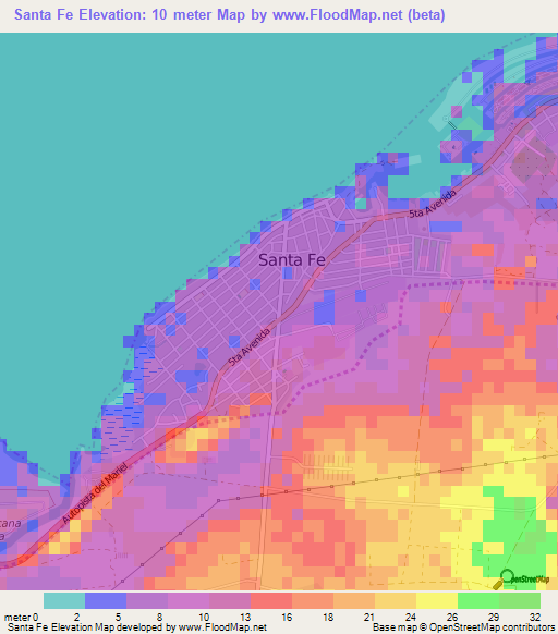 Santa Fe,Cuba Elevation Map