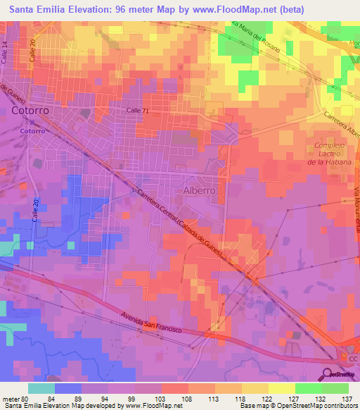 Santa Emilia,Cuba Elevation Map