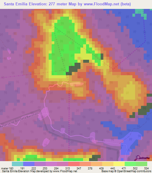 Santa Emilia,Cuba Elevation Map