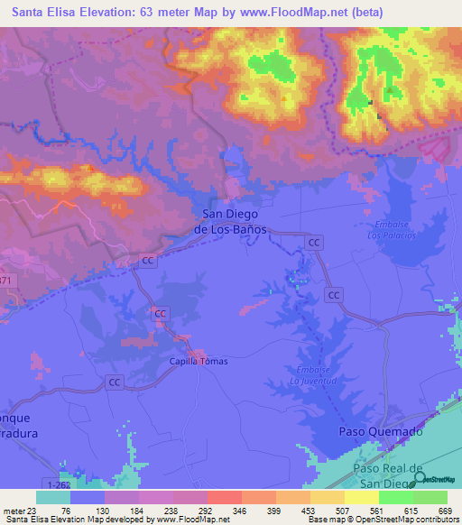 Santa Elisa,Cuba Elevation Map