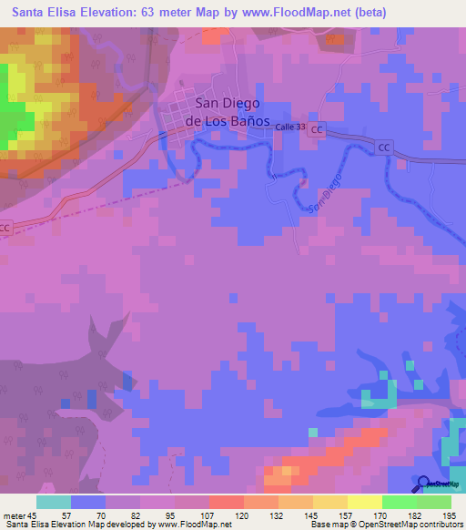 Santa Elisa,Cuba Elevation Map