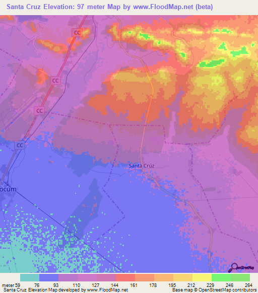 Santa Cruz,Cuba Elevation Map