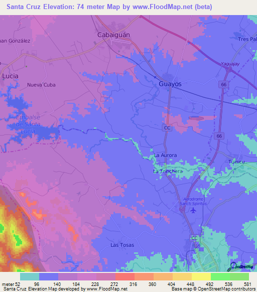 Santa Cruz,Cuba Elevation Map