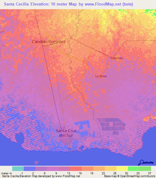 Santa Cecilia,Cuba Elevation Map