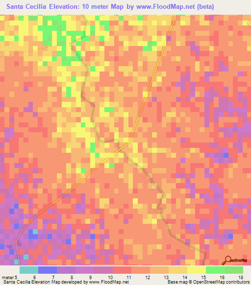 Santa Cecilia,Cuba Elevation Map