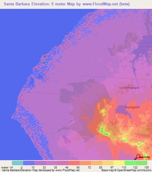 Santa Barbara,Cuba Elevation Map