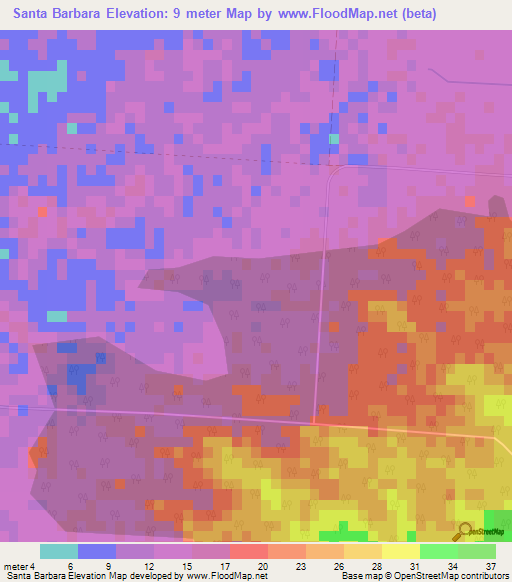 Santa Barbara,Cuba Elevation Map