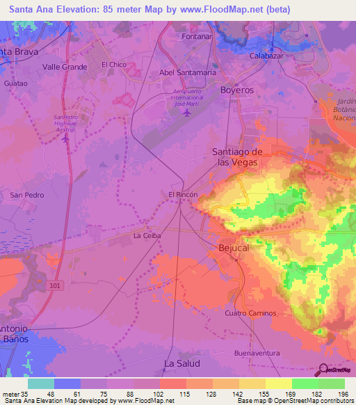 Santa Ana,Cuba Elevation Map