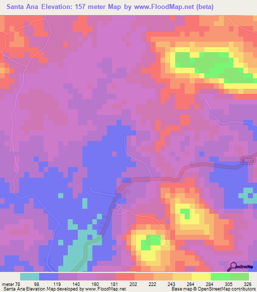 Santa Ana,Cuba Elevation Map