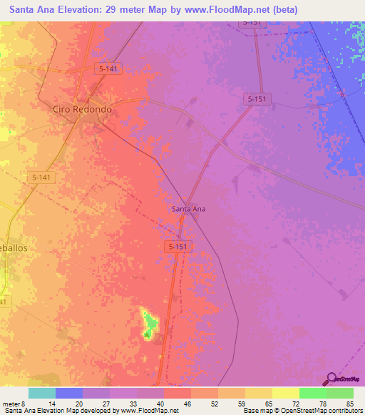 Santa Ana,Cuba Elevation Map