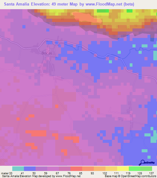 Santa Amalia,Cuba Elevation Map