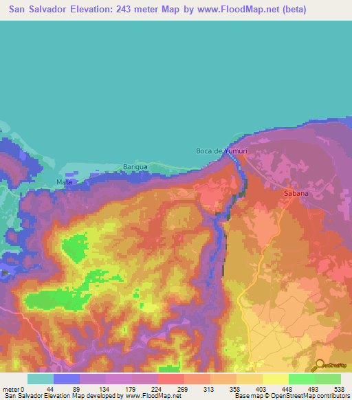 San Salvador,Cuba Elevation Map