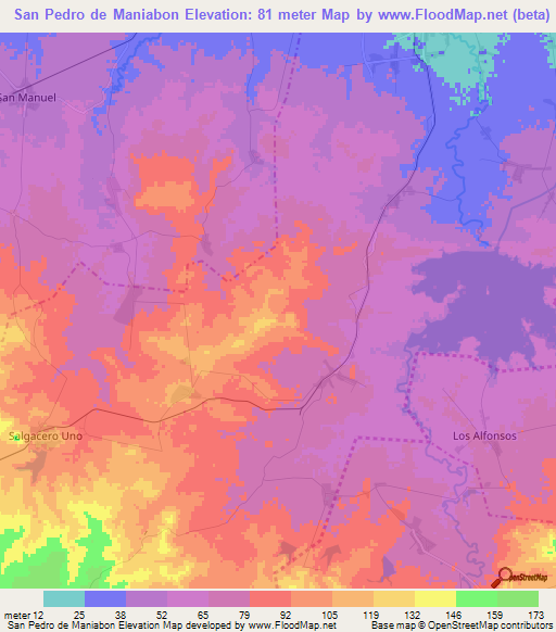 San Pedro de Maniabon,Cuba Elevation Map