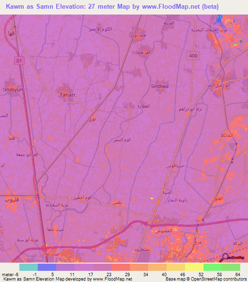 Kawm as Samn,Egypt Elevation Map