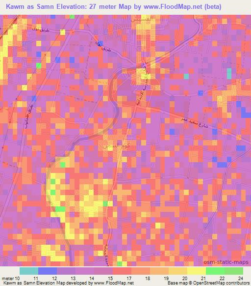 Kawm as Samn,Egypt Elevation Map