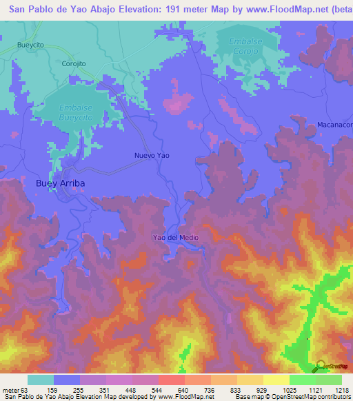 San Pablo de Yao Abajo,Cuba Elevation Map