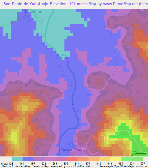 San Pablo de Yao Abajo,Cuba Elevation Map