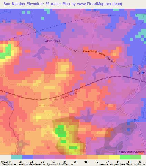 San Nicolas,Cuba Elevation Map