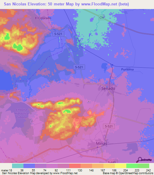 San Nicolas,Cuba Elevation Map