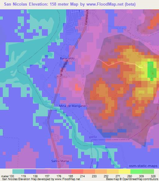 San Nicolas,Cuba Elevation Map