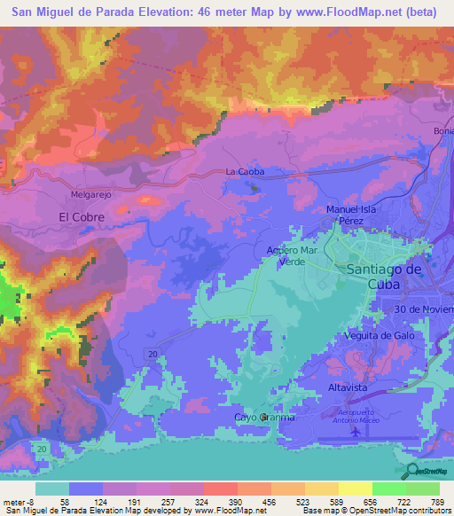 San Miguel de Parada,Cuba Elevation Map