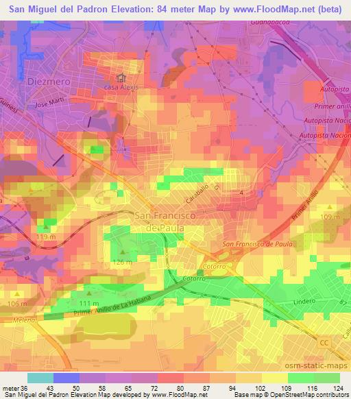 San Miguel del Padron,Cuba Elevation Map