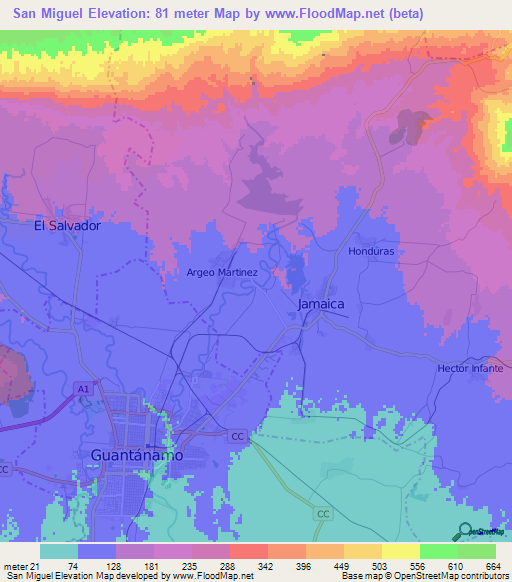 San Miguel,Cuba Elevation Map