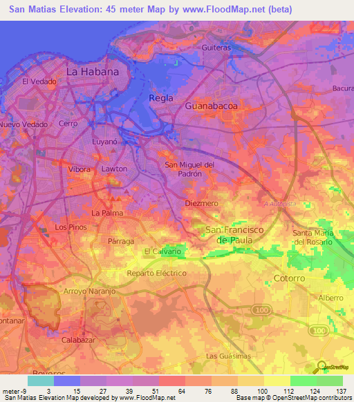 San Matias,Cuba Elevation Map