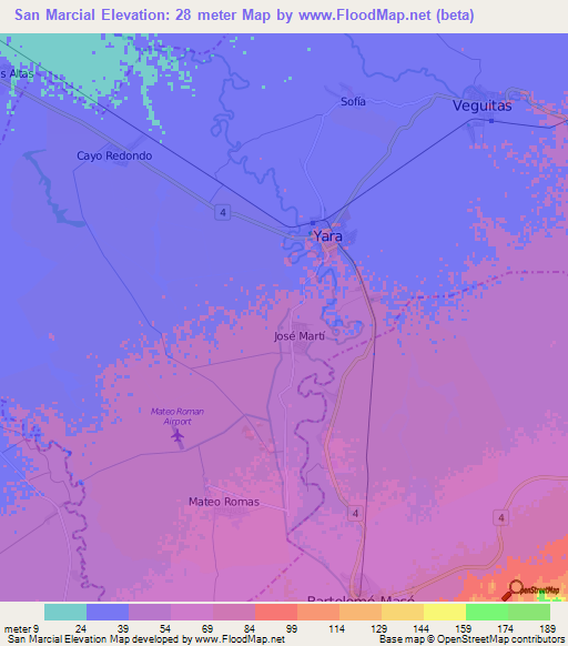 San Marcial,Cuba Elevation Map