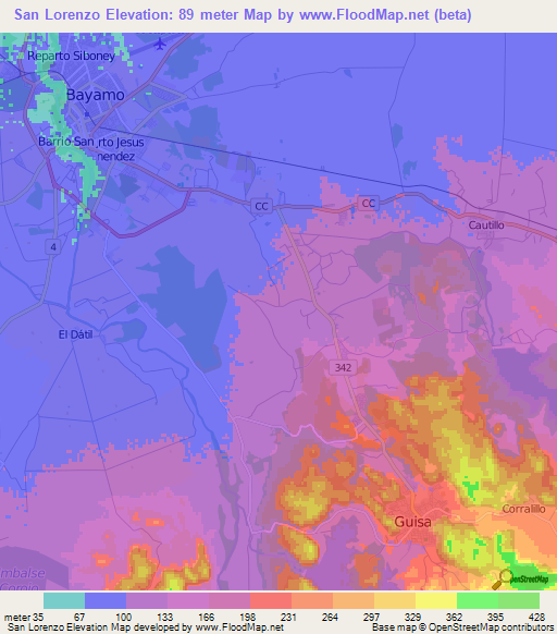 San Lorenzo,Cuba Elevation Map