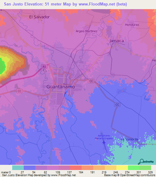 San Justo,Cuba Elevation Map