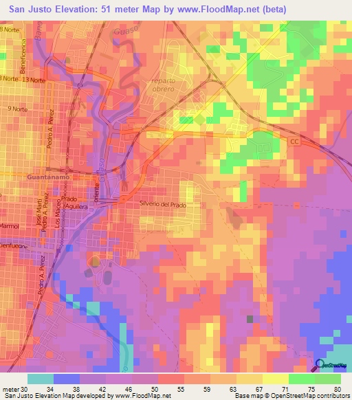 San Justo,Cuba Elevation Map