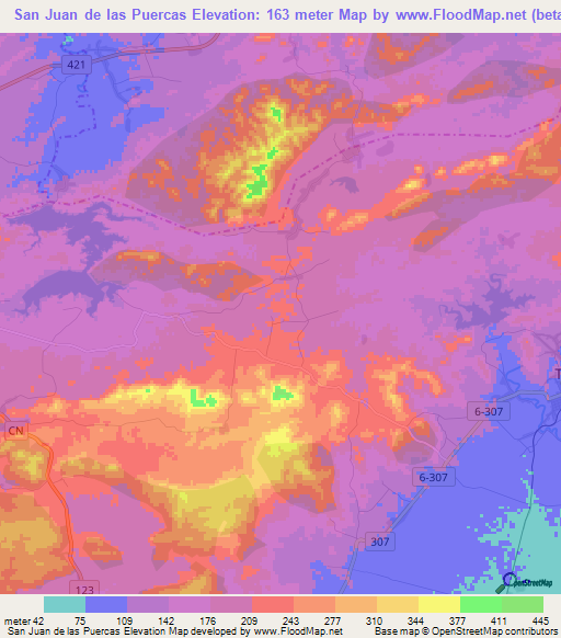 San Juan de las Puercas,Cuba Elevation Map