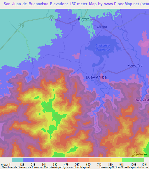 San Juan de Buenavista,Cuba Elevation Map