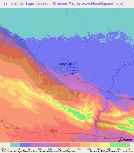 San Jose del Lago,Cuba Elevation Map