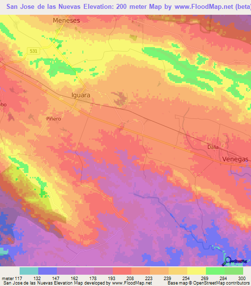 San Jose de las Nuevas,Cuba Elevation Map