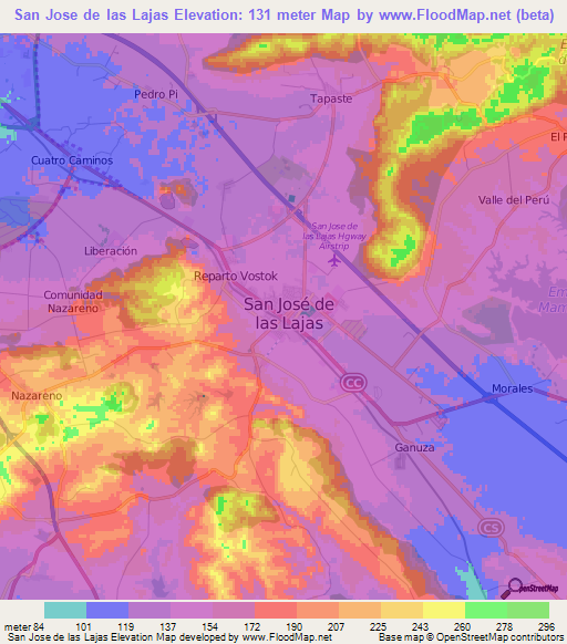 San Jose de las Lajas,Cuba Elevation Map
