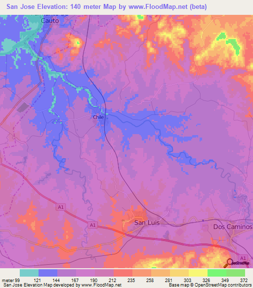 San Jose,Cuba Elevation Map